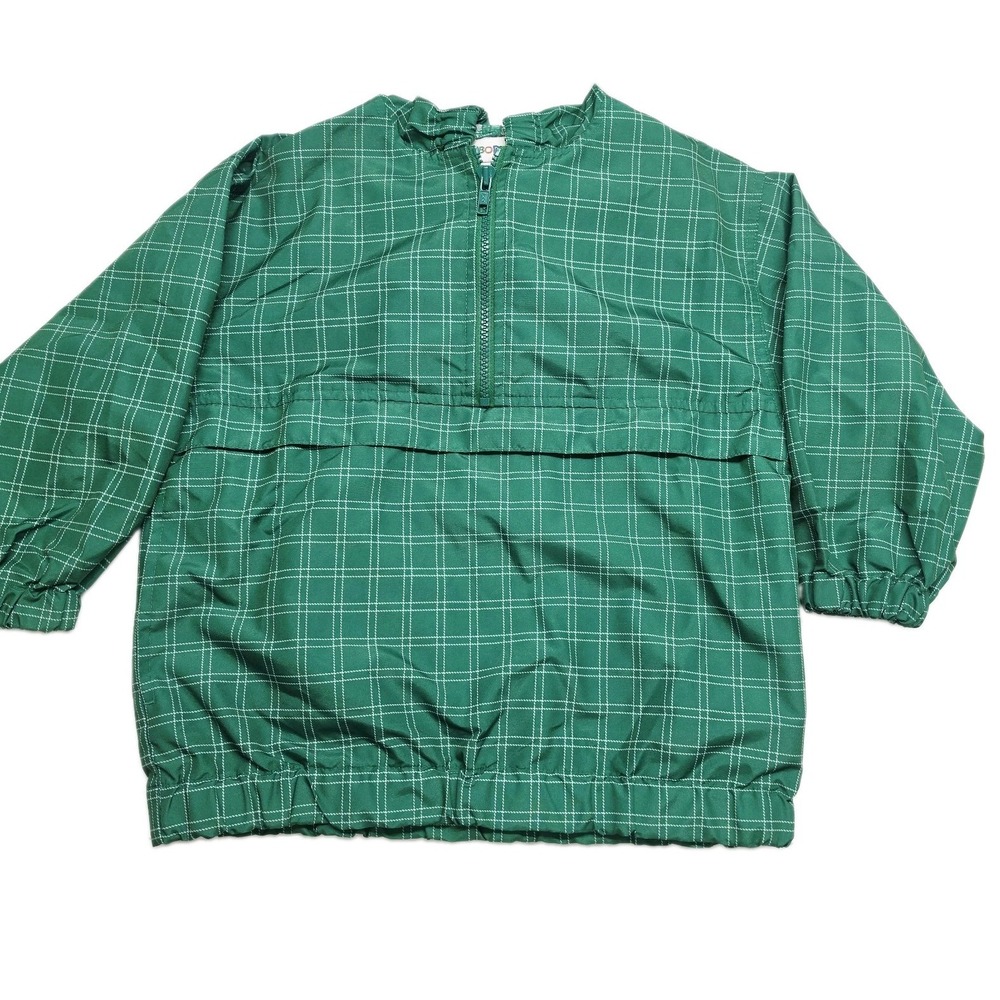 Vintage Rainbow Gymboree Green Plaid Hooded Windbreaker Jacket Kids M/L READ